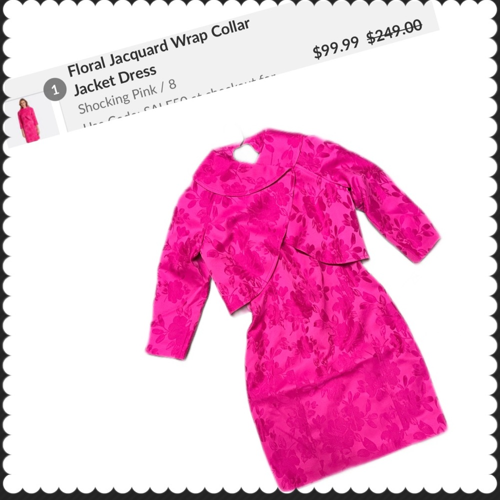 Brand New! Floral Jacquard Wrap Collar Jacket Dress. Shocking Pink color.